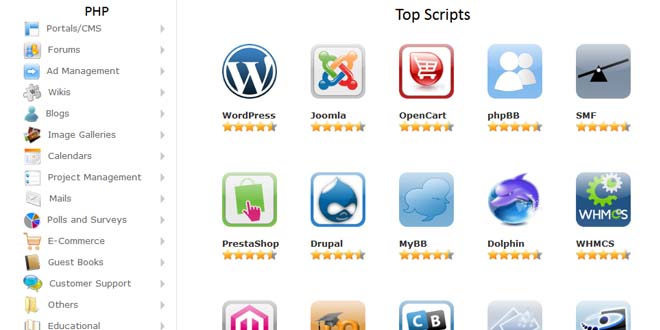 A screenshot showing Softaculous